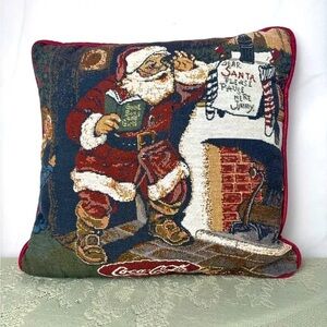 Vintage Coca Cola Christmas Pillow‎ Tapestry Santa Pause Here Coke 11” X 10”